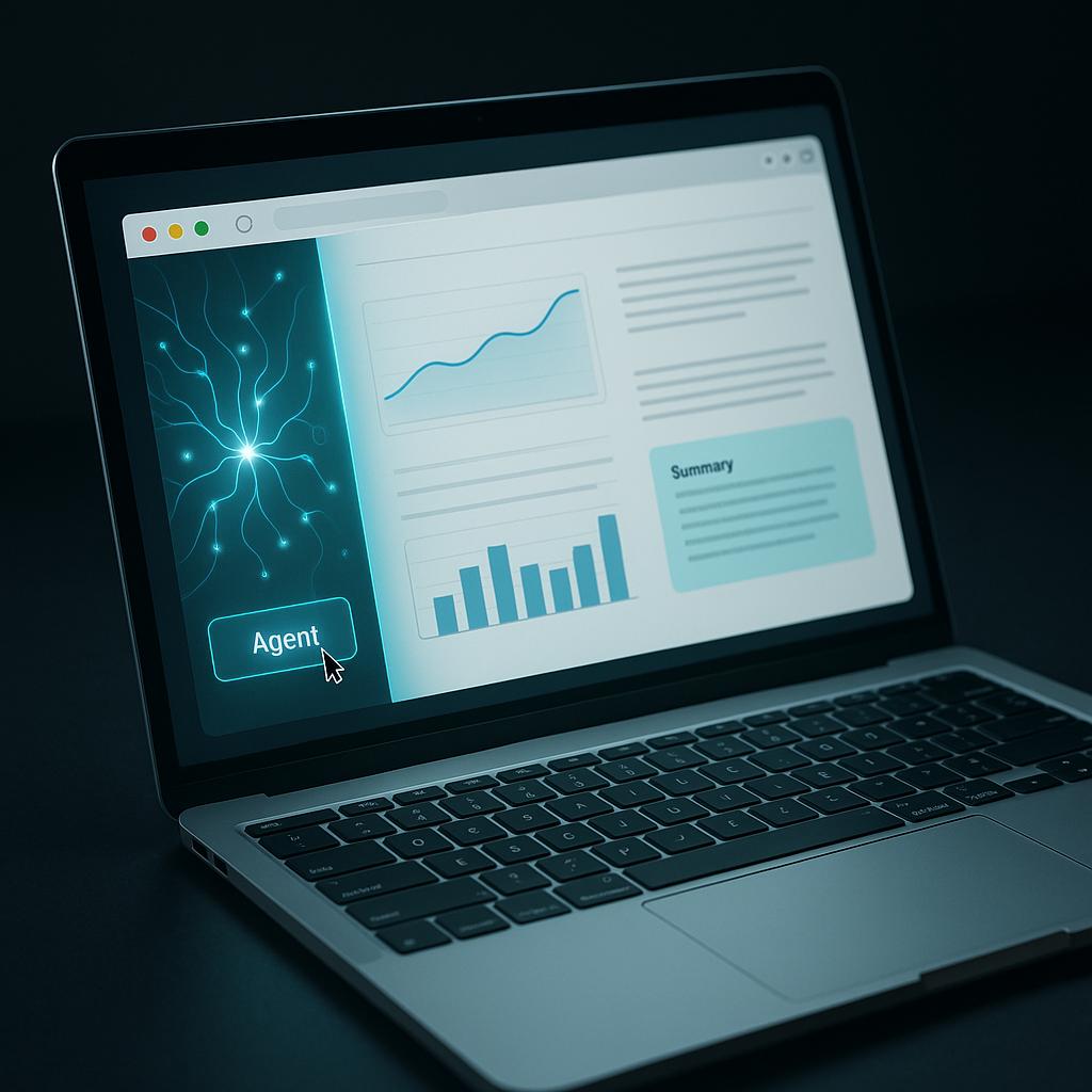Symbolbild eines KI-Browsers: ChatGPT Atlas auf macOS mit Assistenzleiste und Agent-Modus, ideal für Recherche, Zusammenfassungen und Datenschutz-kontrollierte Workflows