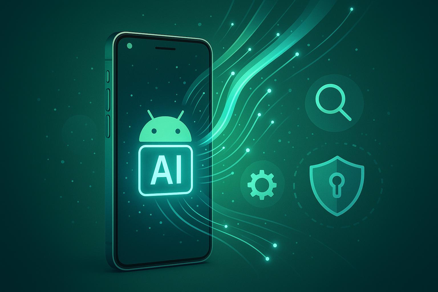 Symbolbild für Google KI auf Android mit futuristischem Smartphone, digitaler Vernetzung und mobiler künstlicher Intelligenz ohne Personen