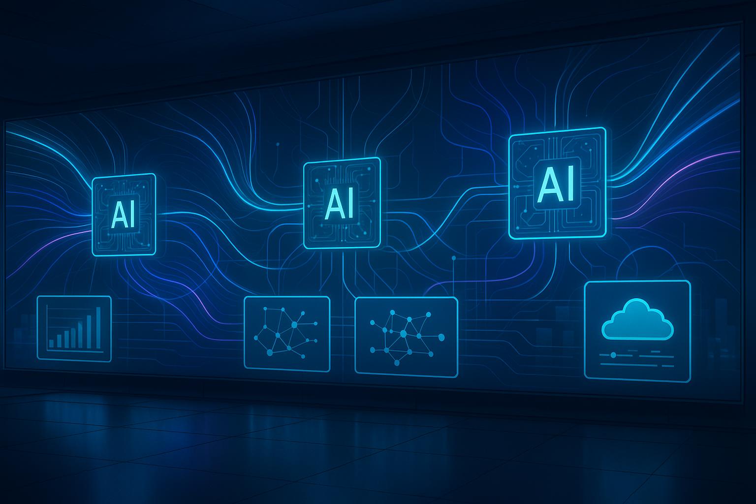 Symbolbild zur Microsoft KI-Strategie mit mehreren KI-Modellen, digitalen Netzwerken und flexiblen AI-Systemen