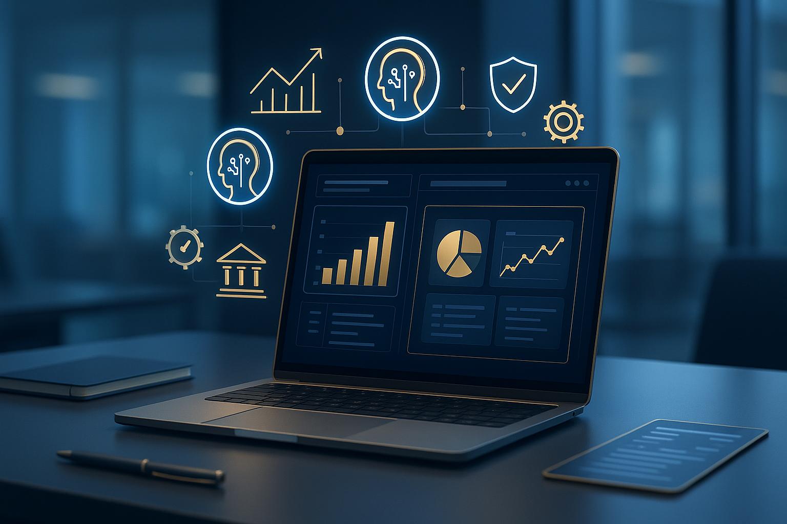 Symbolbild für KI-Agenten in Finanzdienstleistungen mit Excel, PowerPoint und digitaler Automatisierung