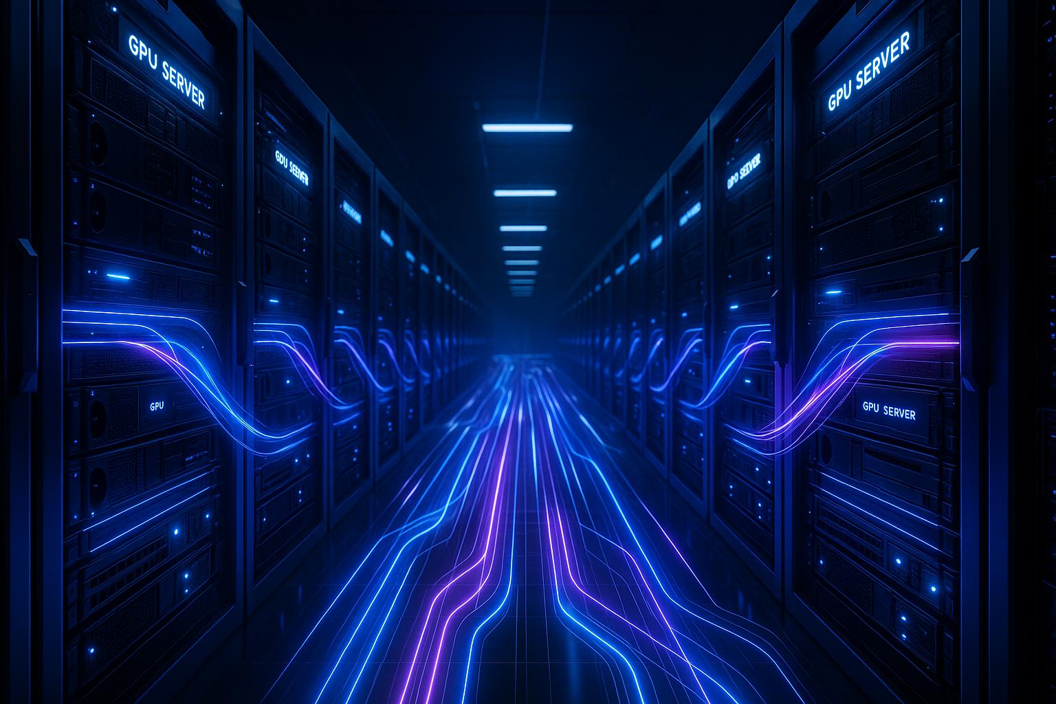 Symbolbild für KI-Infrastruktur in einem Rechenzentrum mit schnellen Netzwerken zwischen GPU-Clustern